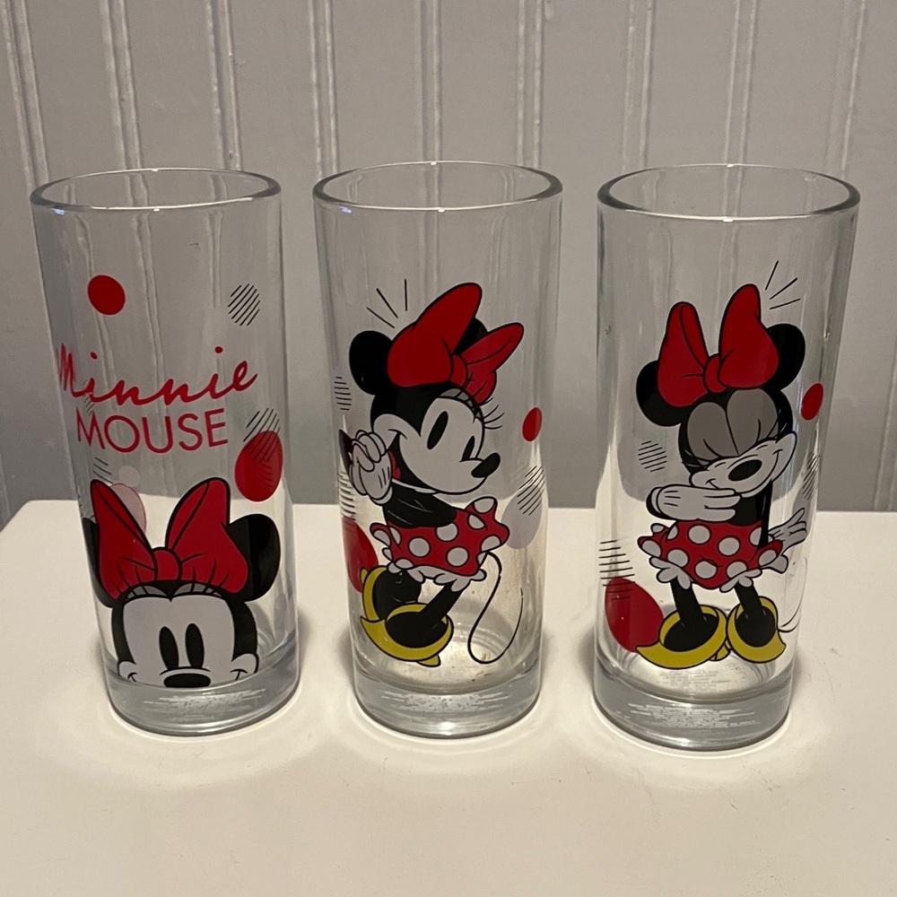 Disney Minnie Mouse Tall Glass Set - Red, Black, Yellow, Set of 3, 10 Ounces
